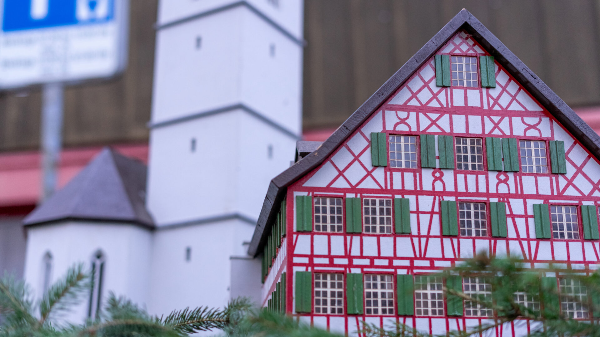 Modell des Rathauses und der reformierten Kirche Bülach